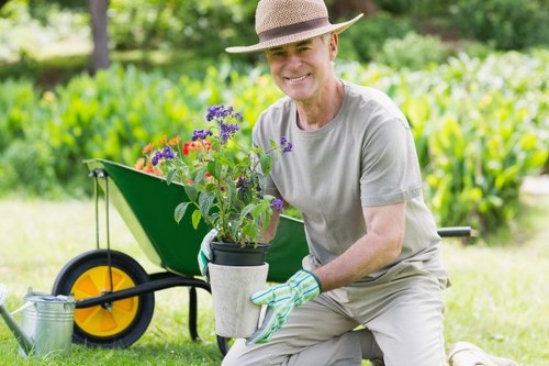 Hard landscaping and planting features in a Purley garden